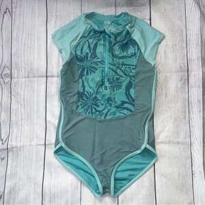 Athleta Girl Short Sleve One Piece Teal Floral Swimsuit